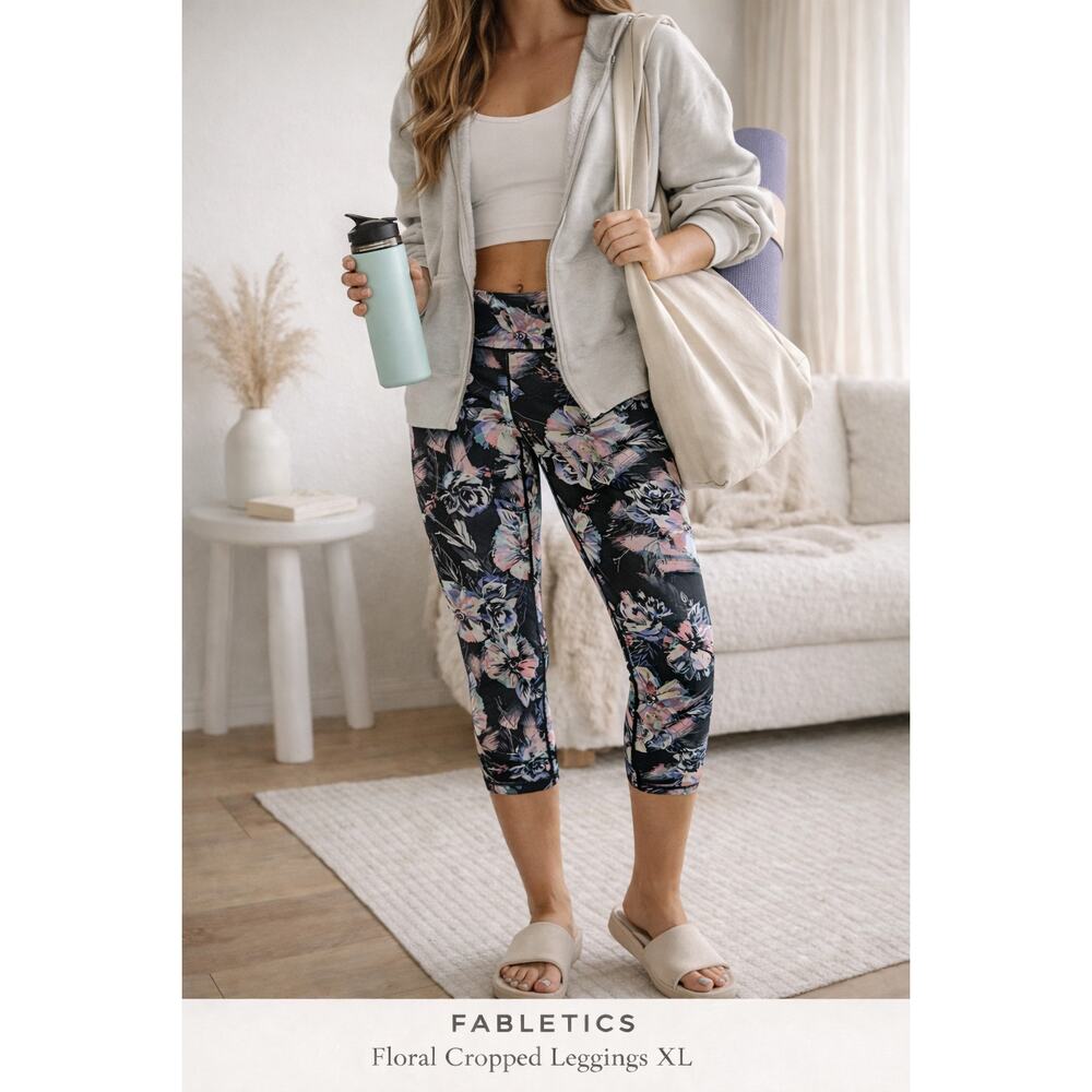 Fabletics Floral Cropped Leggings XL Black Multicolor Athleisure